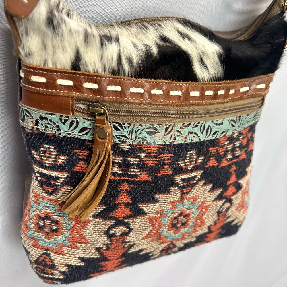 Myra Bag Bohemian Patterned Shoulder Crossbody Crochet Straps Textured Canvas - Picture 2 of 7